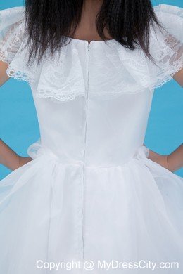 White A-line Scoop Ankle-length Flower Girl Dress in Tulle and Lace