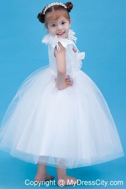 A-line V-neck Hand Made Flowers Flower Girl Dress in Ankle-length