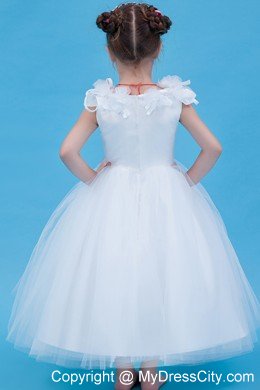 A-line V-neck Hand Made Flowers Flower Girl Dress in Ankle-length