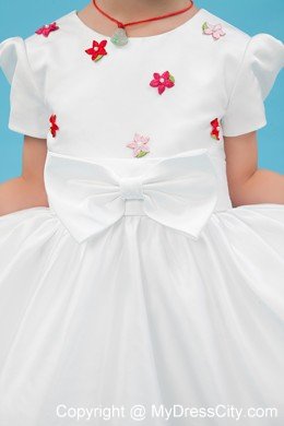 White Sash and Bow Decorate Flower Girl Dress with Short Sleeves