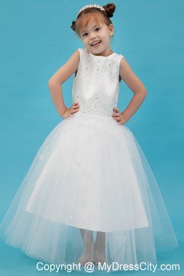 Appliques Decorate A-line Scoop Floor-length Flower Girl Dress