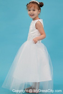 Appliques Decorate A-line Scoop Floor-length Flower Girl Dress