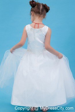 White A-line Scoop Floor-length Flower Girl Dress with Beading