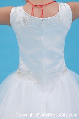 White A-line Scoop Floor-length Flower Girl Dress with Beading