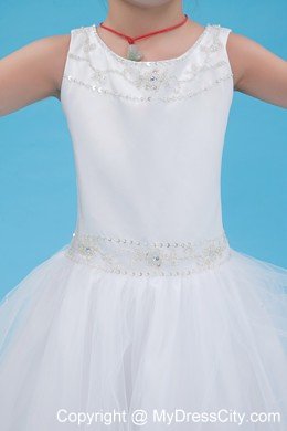 White A-line Scoop Floor-length Flower Girl Dress with Beading