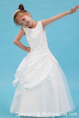 Scoop Floor-length A-line Flower Girl Dress with Beading and Applqiues