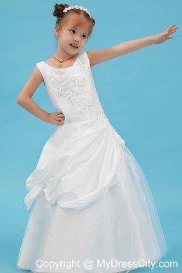 Scoop Floor-length A-line Flower Girl Dress with Beading and Applqiues