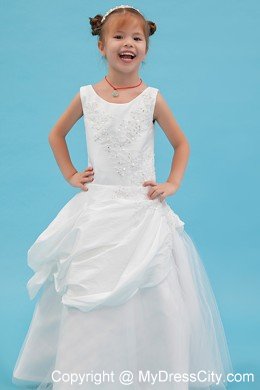 Scoop Floor-length A-line Flower Girl Dress with Beading and Applqiues