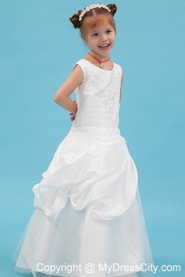 Scoop Floor-length A-line Flower Girl Dress with Beading and Applqiues