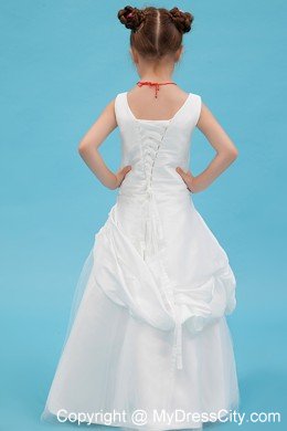 Scoop Floor-length A-line Flower Girl Dress with Beading and Applqiues