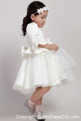 A-line Square Embroidery and Flowers Decorate Little Girl Dress