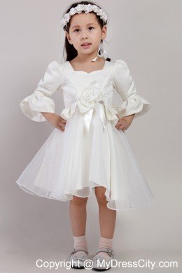 A-line Square Embroidery and Flowers Decorate Little Girl Dress