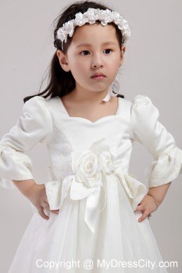 A-line Square Embroidery and Flowers Decorate Little Girl Dress