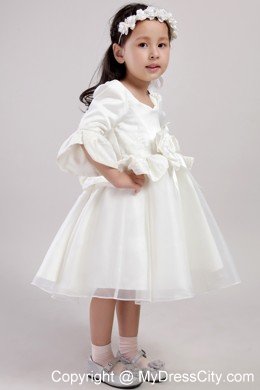 A-line Square Embroidery and Flowers Decorate Little Girl Dress