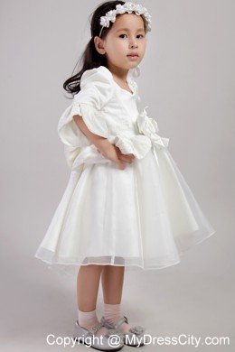 A-line Square Embroidery and Flowers Decorate Little Girl Dress