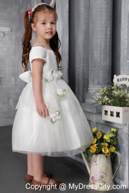 A-line Tea-length Flowers Decorate Flower Girl Dress Square Neckline