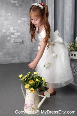 A-line Tea-length Flowers Decorate Flower Girl Dress Square Neckline