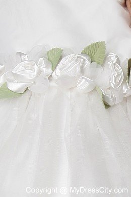 A-line Tea-length Flowers Decorate Flower Girl Dress Square Neckline