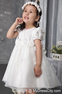 Scoop and Cap Sleeves Decorate Tea-length Flower Girl Dress with Flowers