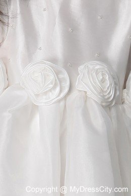 Scoop and Cap Sleeves Decorate Tea-length Flower Girl Dress with Flowers