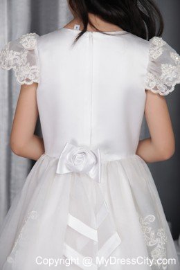 A-line Ankel-length with Scoop Lace Flower Girl Dress With Cap Sleeves