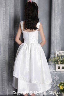 White Sheath Square Neckline Flower Girl Dress Appliques Decorate