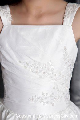 White Sheath Square Neckline Flower Girl Dress Appliques Decorate