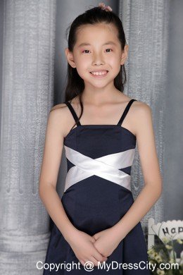 Navy Blue Straps for Column Flower Girl Dress in Floor-length