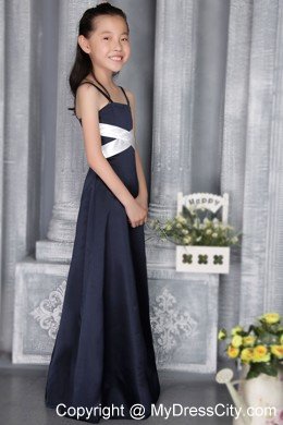 Navy Blue Straps for Column Flower Girl Dress in Floor-length