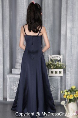 Navy Blue Straps for Column Flower Girl Dress in Floor-length