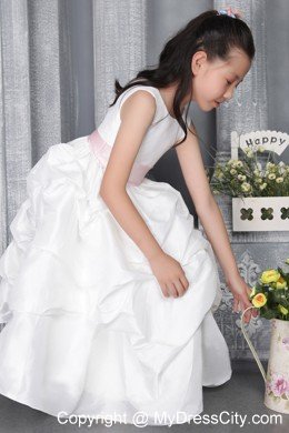 Belt and Pick-ups Decorate A-line Scoop Ankle-length Flower Girl Dress