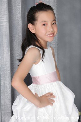 Belt and Pick-ups Decorate A-line Scoop Ankle-length Flower Girl Dress