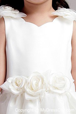 White Ankle-length with Straps Flower Girl Dress Flowers Accented