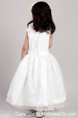 White Ankle-length with Straps Flower Girl Dress Flowers Accented