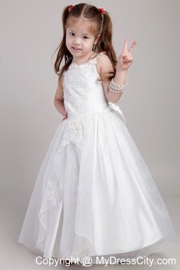 Straps for Ankle-length Appliques Decorate Flower Girl Dress