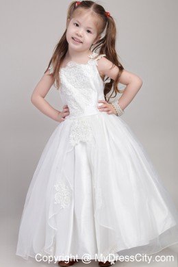 Straps for Ankle-length Appliques Decorate Flower Girl Dress