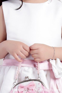 White Scoop Ankle-length Belt and Flowers Decorate A-line Little Girl Dress