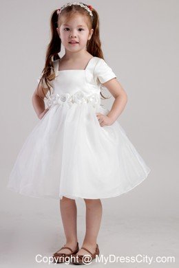 Square Short Sleeves and Flowers Decorate Little Girl Dress A-line Style