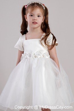 Square Short Sleeves and Flowers Decorate Little Girl Dress A-line Style