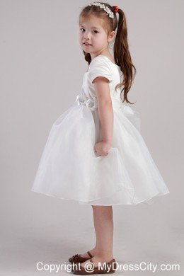 Square Short Sleeves and Flowers Decorate Little Girl Dress A-line Style