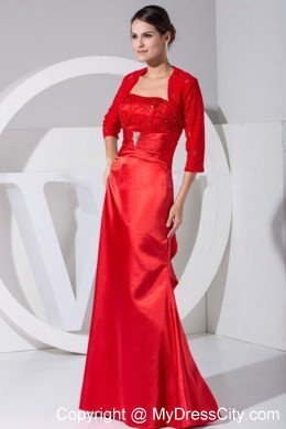 Beading and Embroidery Strapless Mothers Dress in Red