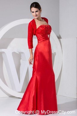 Beading and Embroidery Strapless Mothers Dress in Red