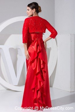 Beading and Embroidery Strapless Mothers Dress in Red