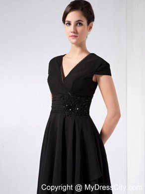 Black A-line V-neck Ankle-length Chiffon Mother Of The Bride Dress