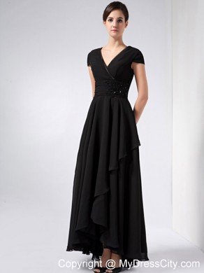 Black A-line V-neck Ankle-length Chiffon Mother Of The Bride Dress