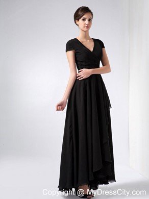 Black A-line V-neck Ankle-length Chiffon Mother Of The Bride Dress