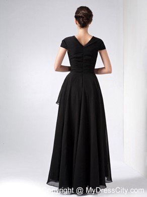 Black A-line V-neck Ankle-length Chiffon Mother Of The Bride Dress