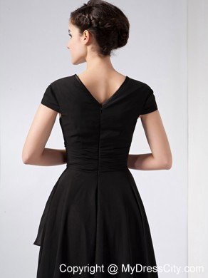 Black A-line V-neck Ankle-length Chiffon Mother Of The Bride Dress