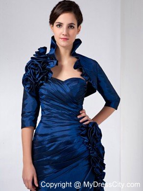 Navy Blue Sweetheart Mothers Dress with Ruffled Hand Made Flowers