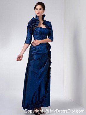 Navy Blue Sweetheart Mothers Dress with Ruffled Hand Made Flowers